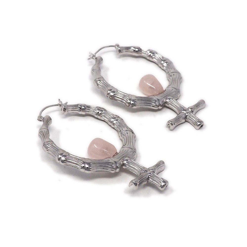 Venus Bamboo Silver & Quartz Earrings